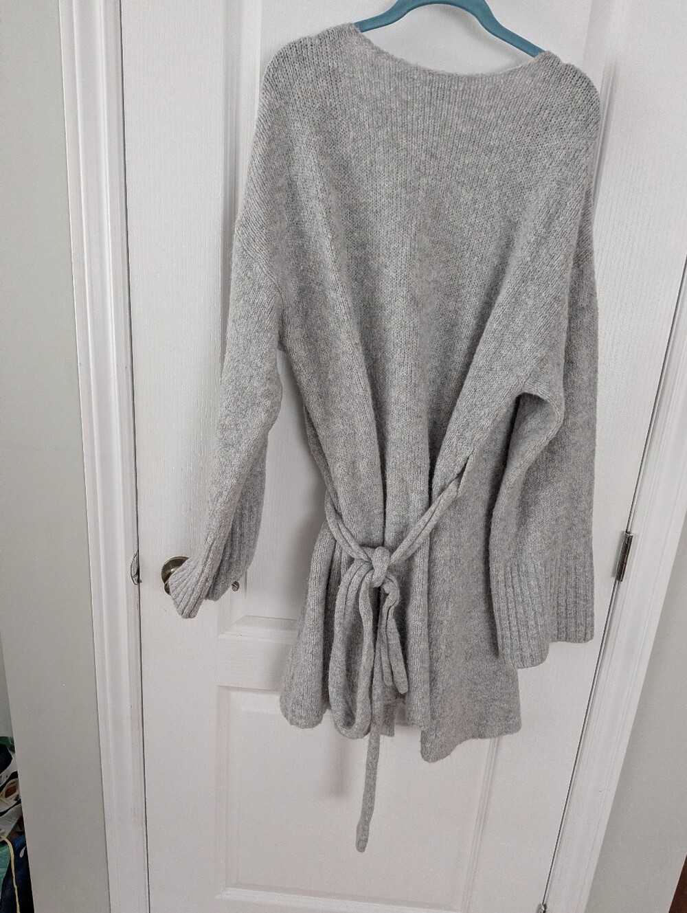 Aerie Cozy Knit Wrap Robe Cardigan Soft Grey Tie-Waist Lounge Sweater XL - Picture 2 of 11